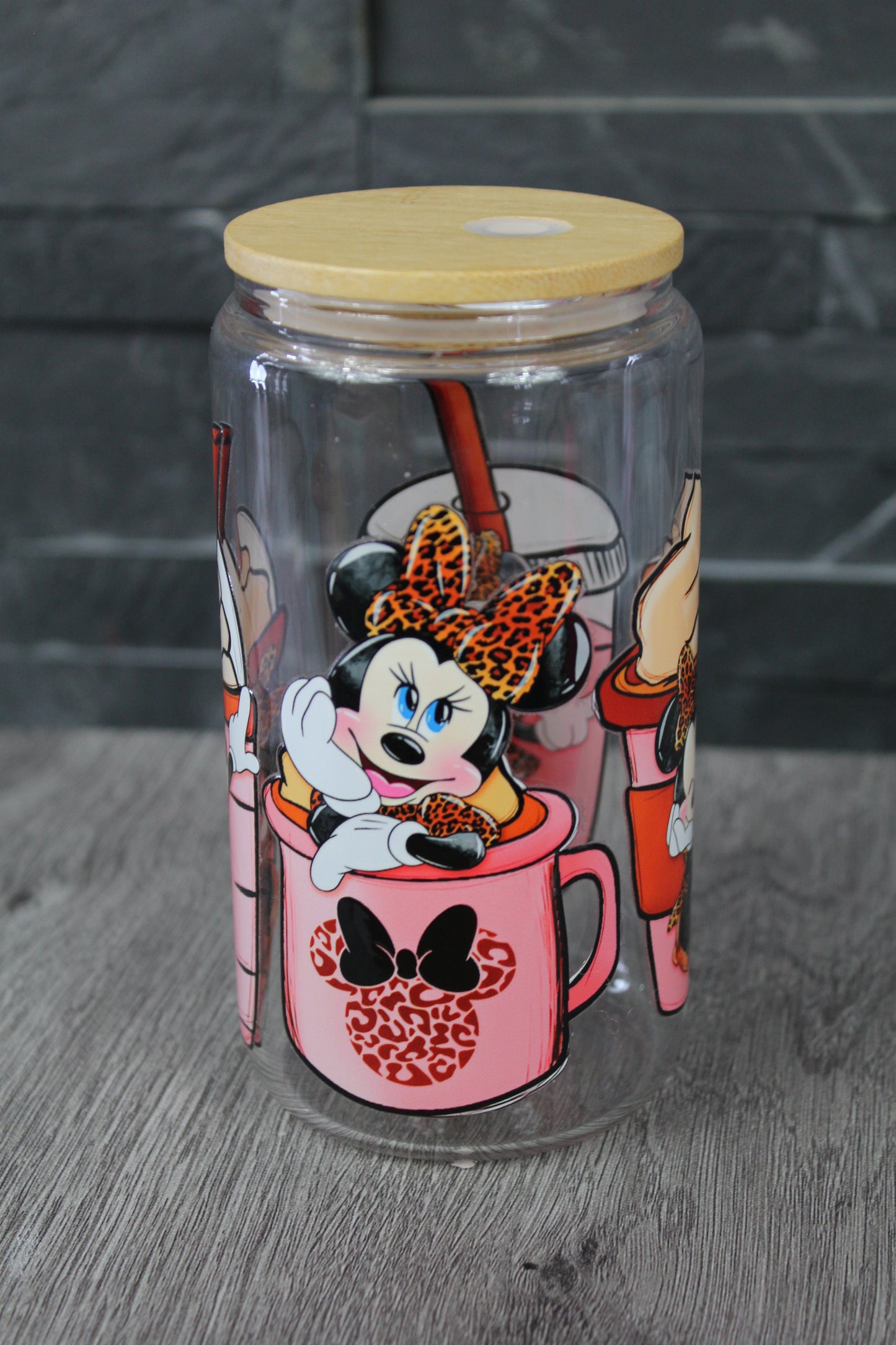 Verre Canette “Chic Latte” – Style Mini Glam Léopard | 16 oz (couvercle bambou + paille) | BeautyNini