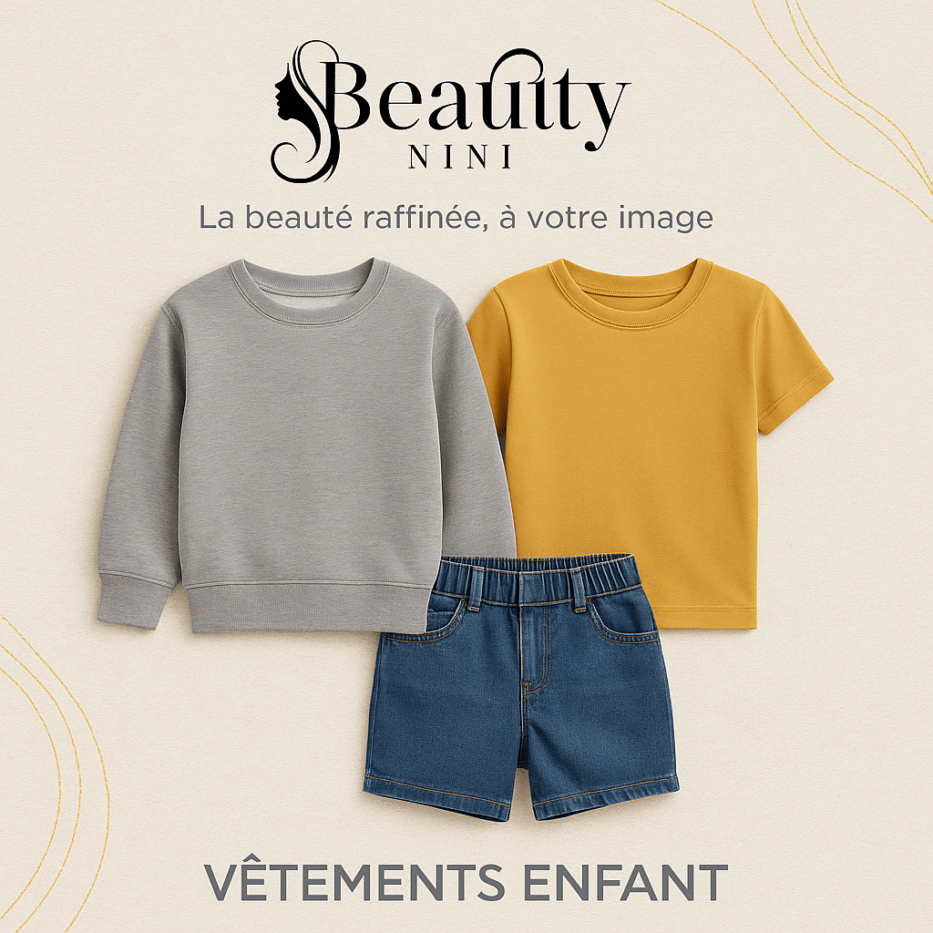 Ensemble enfant gris et jaune avec short denim – Collection vêtements enfant Beauty Nini