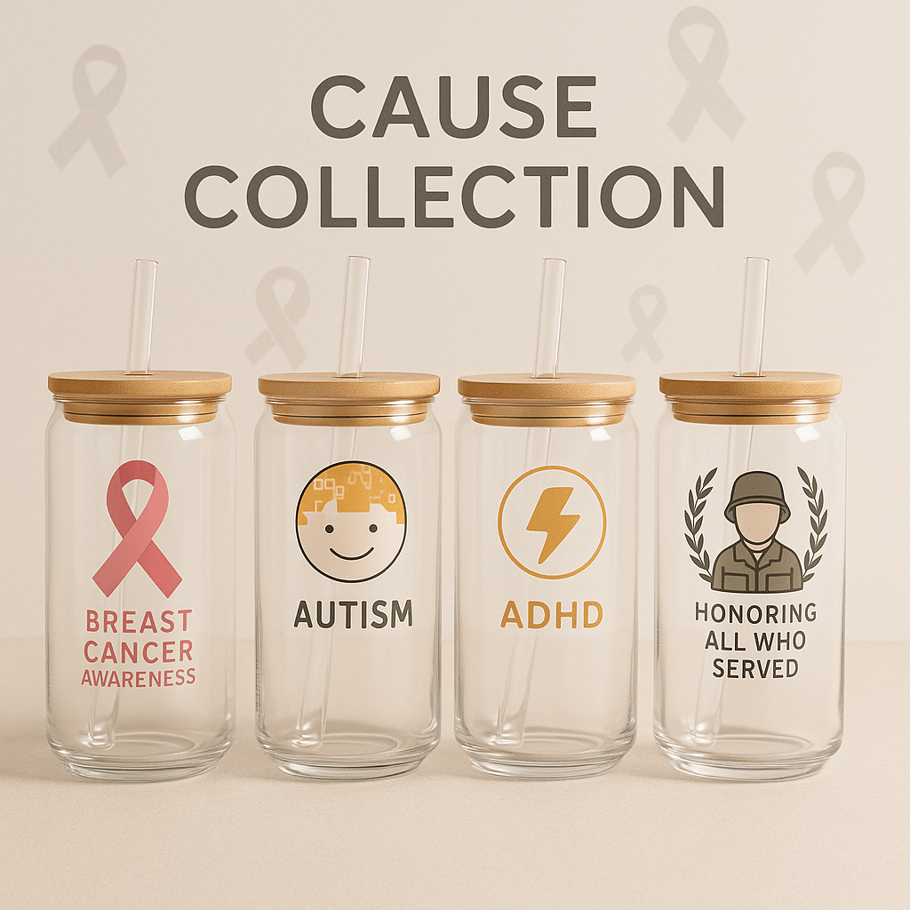 “Collection Cause Beauty Nini – verres 16 oz avec symboles de sensibilisation et hommage”