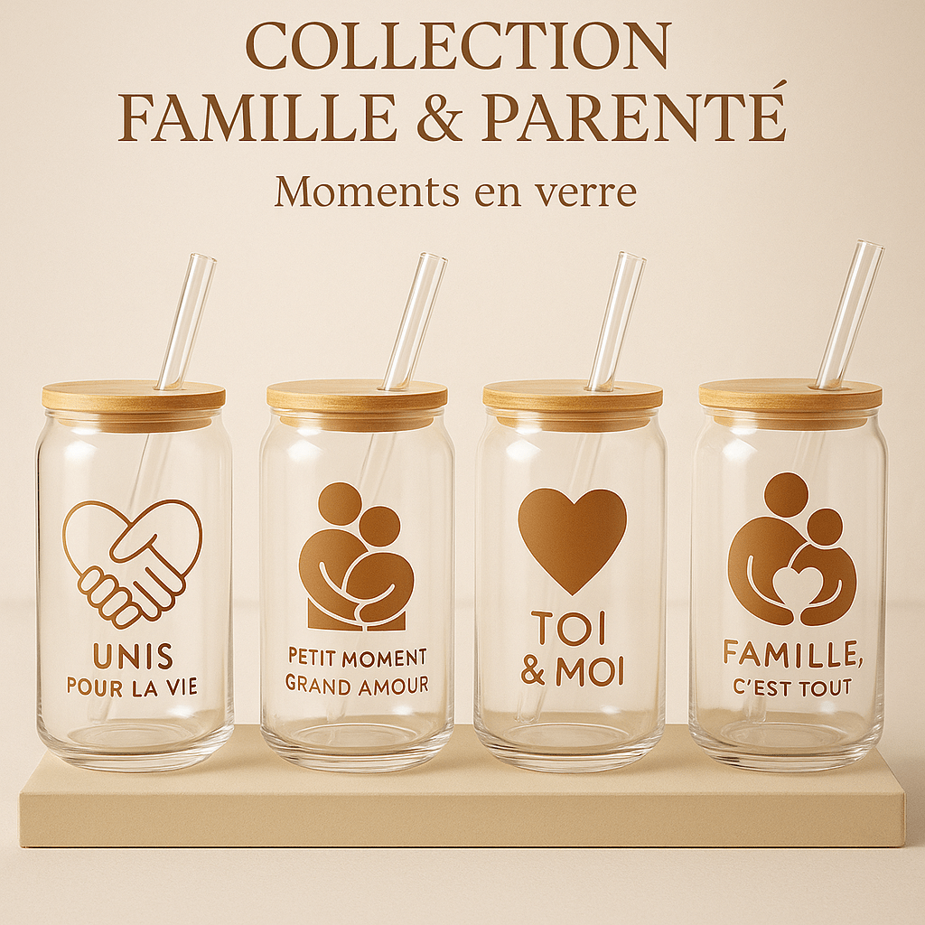 “Collection Famille & Parenté Beauty Nini – verres cadeaux 16 oz messages amour”