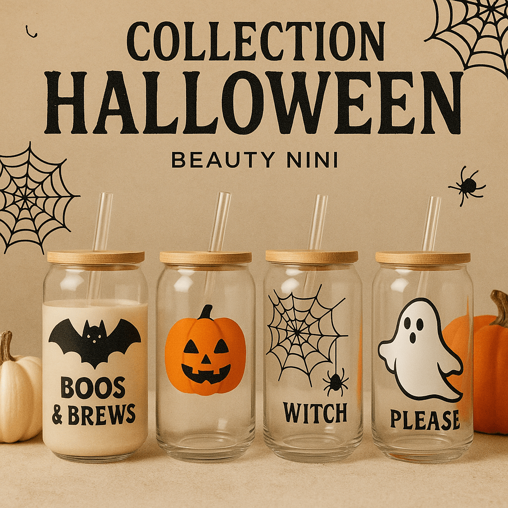 “Collection Halloween Beauty Nini – verres 16 oz citrouille fantôme et décor automnal”