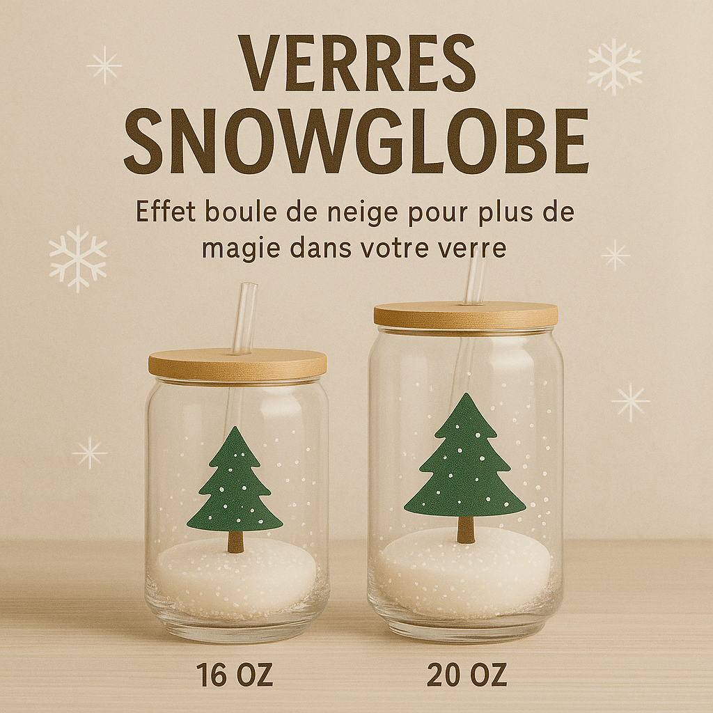 “Verres Snowglobe Beauty Nini 16 oz et 20 oz – effet boule de neige et paillettes”