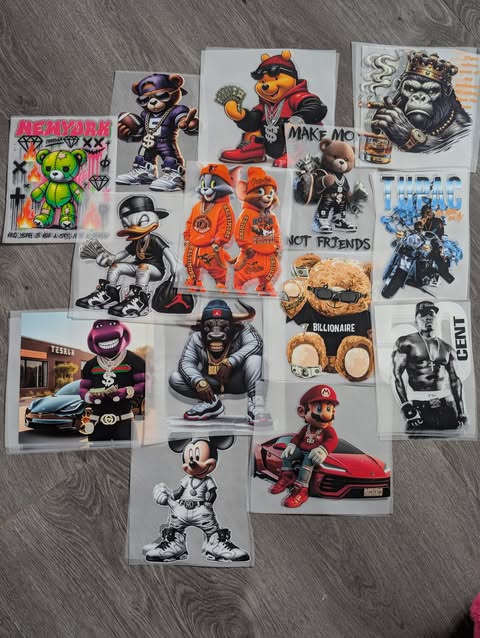 Aperçu global des transferts DTF SwagGang Baller style street luxe – modèles variés – vendu à l’unité (choix du motif)