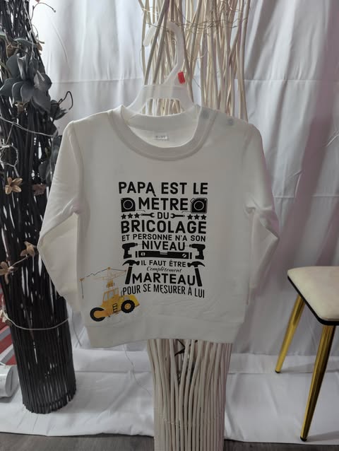 Crewneck enfant blanc avec message humour bricolage spécial papa – Beauty Nini
