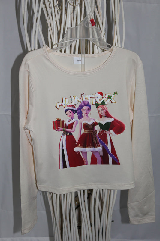 Chandail enfant blanc manches longues style K-pop trio version Noël