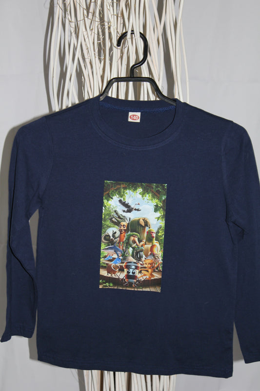 Chandail garçon manches longues bleu marin avec imprimé Brainrot (Tumtumsakur et Champazenee), tailles 2T à 10T