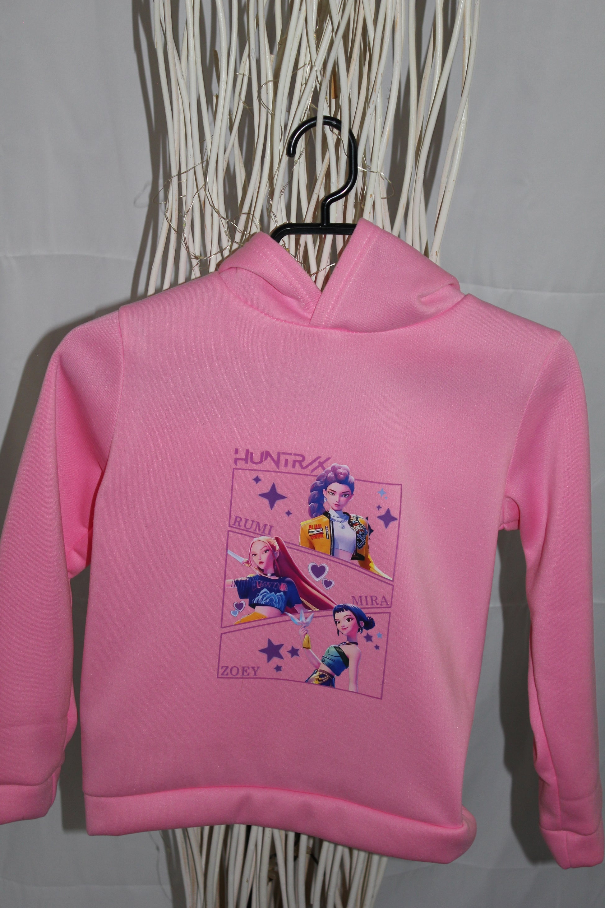 Hoodie enfant rose avec illustration trio style girl power