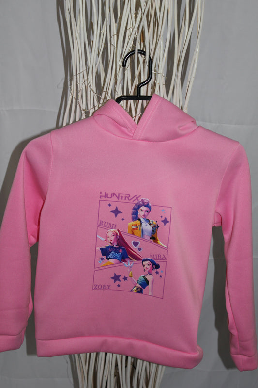 Hoodie enfant rose avec illustration trio style girl power