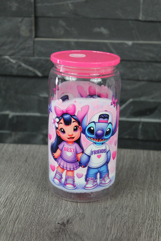 Verre Canette 16 oz – Best Friends Saint-Valentin | Couvercle + paille