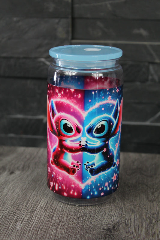 Verre Canette 16 oz – Amour de l’Espace | Couvercle + paille