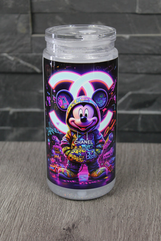 Verre Snowglobe 20 oz en plastique – Style Streetwear Néon (paille incluse)