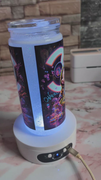 Verre Snowglobe 20 oz en plastique – Style Streetwear Néon (paille incluse)