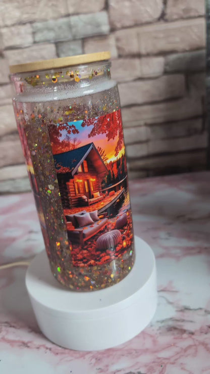 Snowglobe Chalet Paisible – Paillettes holo | 20 oz