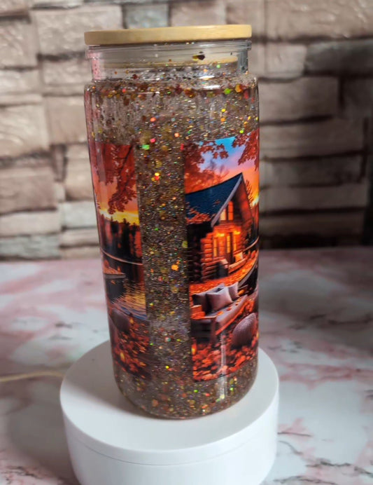 Snowglobe Chalet Paisible – Paillettes holo | 20 oz