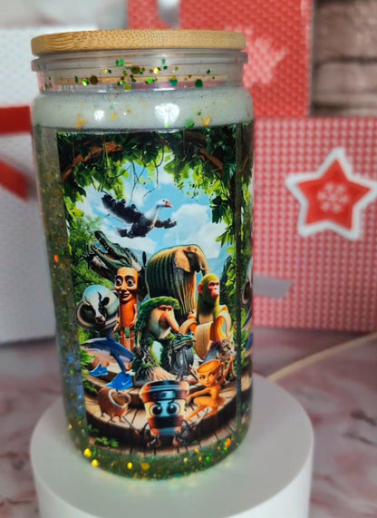 Verre Snowglobe Plastique – Animaux Jungle & Savane (Vert Holo) | 16 oz / 20 oz