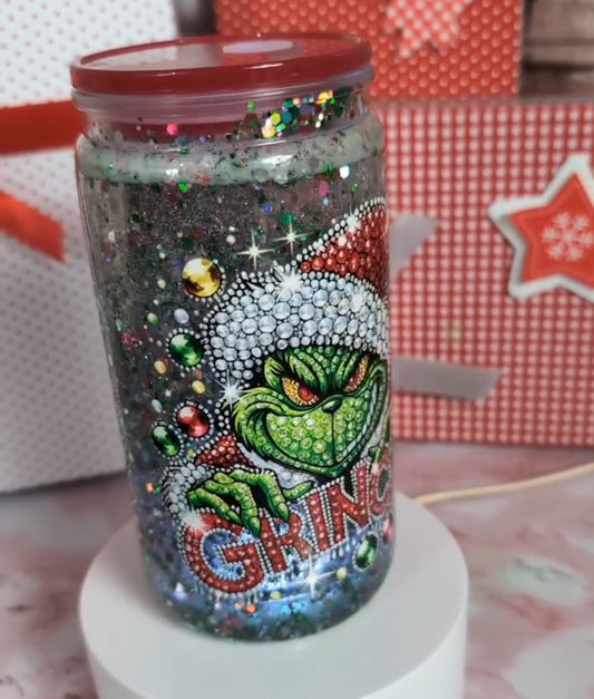 Verre Snowglobe Plastique – Holiday Villain Grinchy Rouge | 16 oz / 20 oz