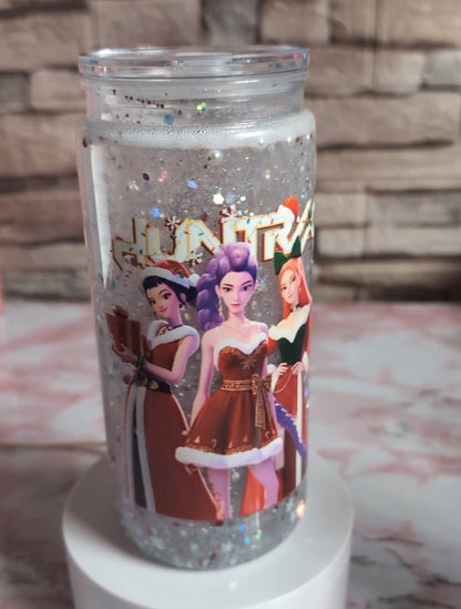 Verre Snowglobe Plastique – HUNTRIX Édition Noël (Bleu Glacé) | 16 oz / 20 oz