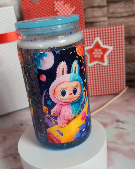 Verre Snowglobe Plastique – Monstre Kawaii Lapin Galaxie (Rose & Bleu) | 16 oz / 20 oz