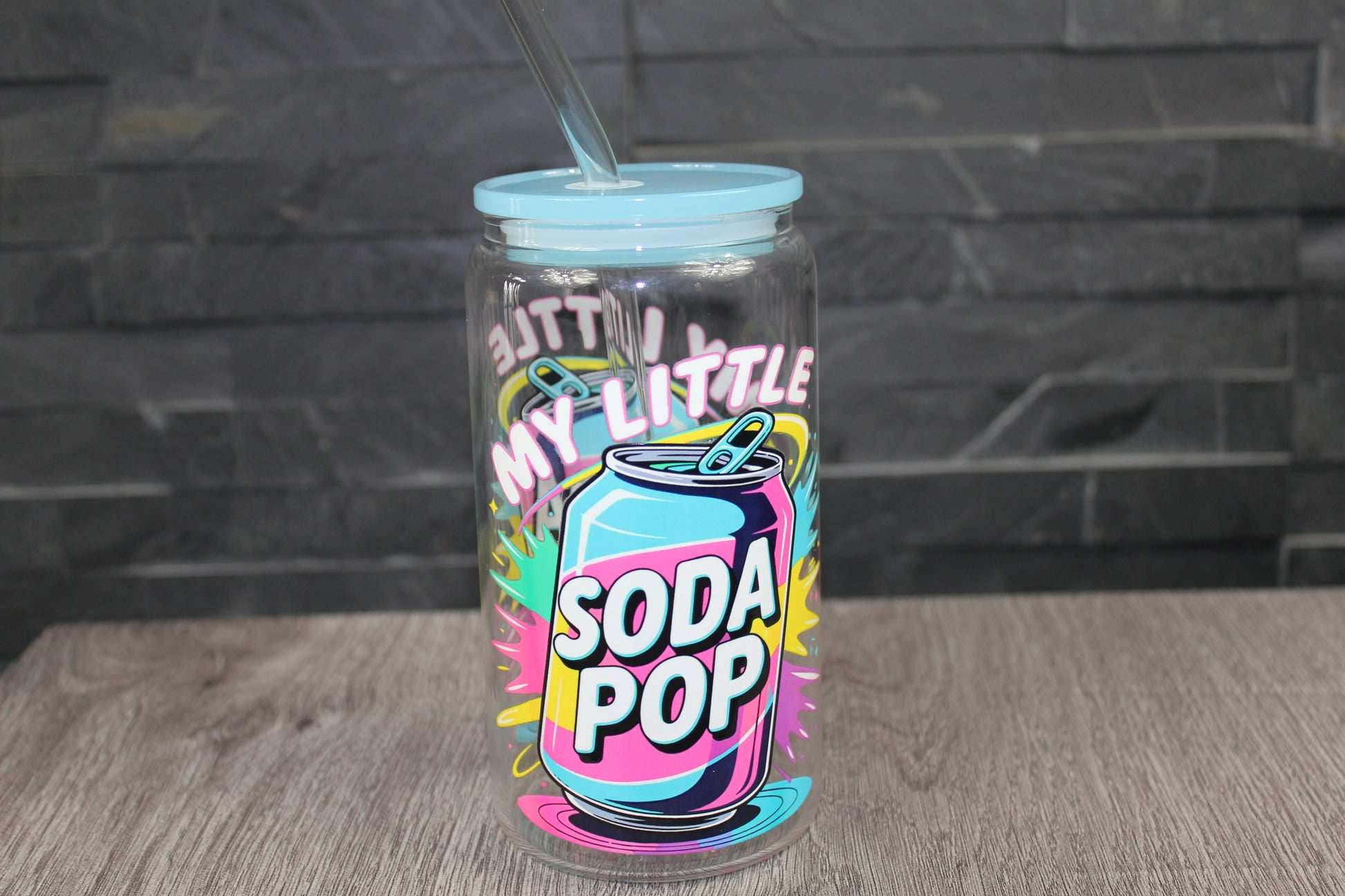 Verre K-Pop Soda Pop 16 oz style canette avec paille et couvercle bleu – Beauty Nini